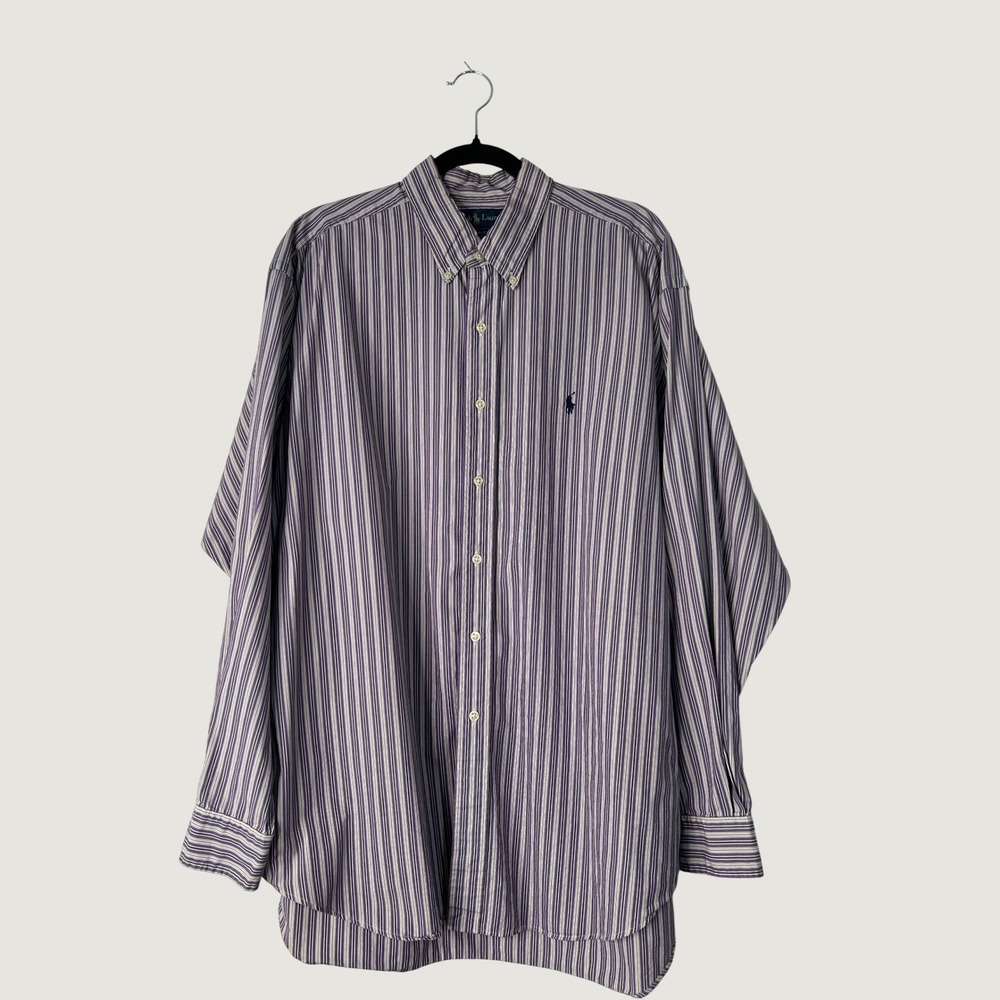 Ralph Lauren Blake Button Down Shirt Mens XL Purple Green Stripe Long Sleeve